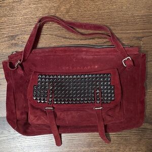 Maroon Suede Studded Handbag Tylie Malibu computer bag iPad bag